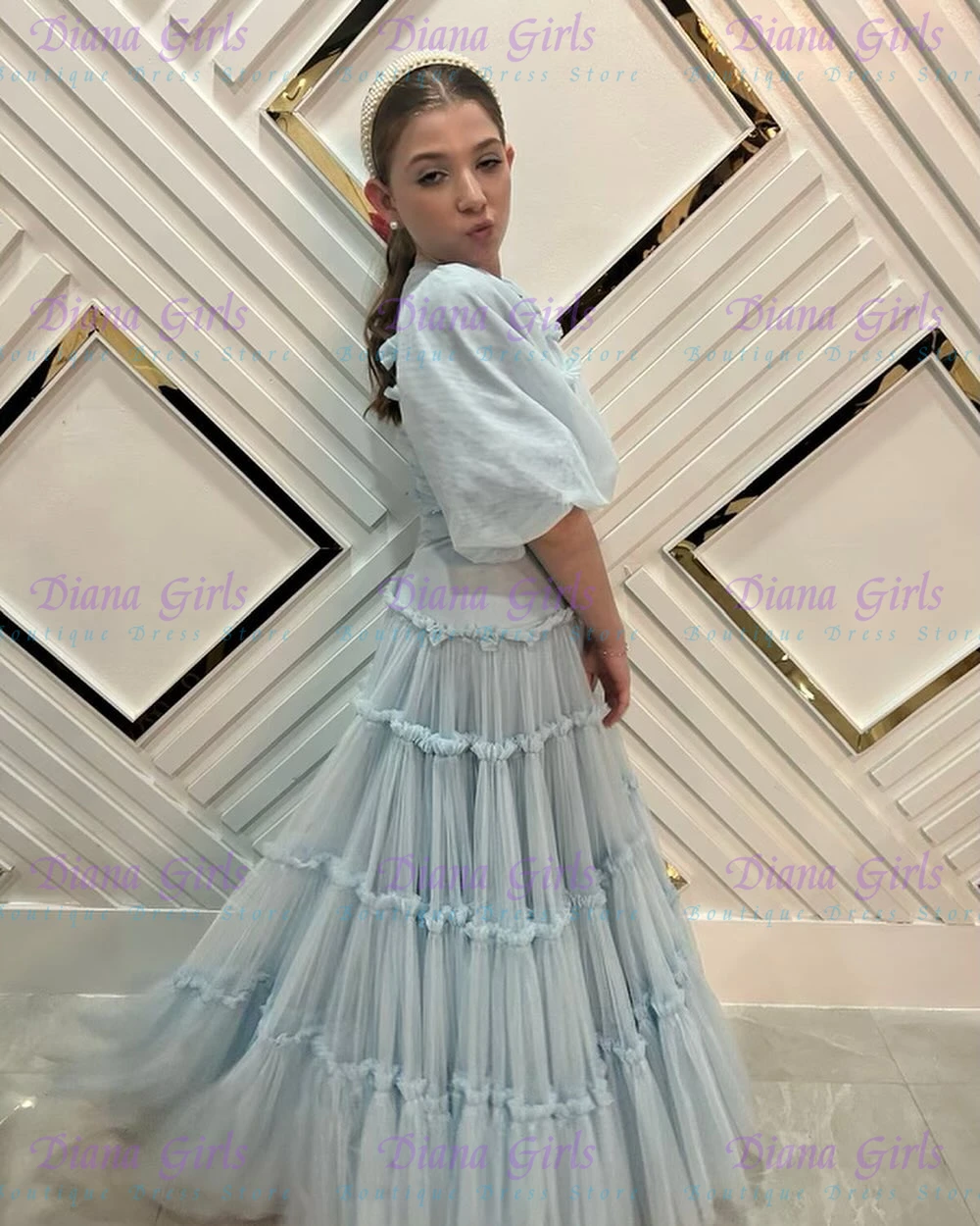 Toddler Girl Tulle Party Dress - فستان فتاة الزهور باللون الأزرق الفاتح