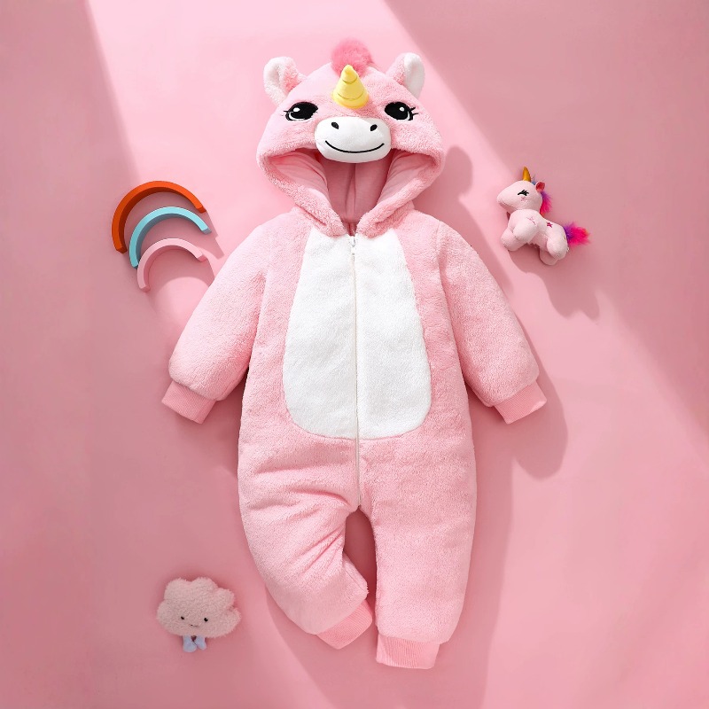 Cotton Baby Onesies Zipper - بدلة رومبير وردية للأطفال حديثي الولادة