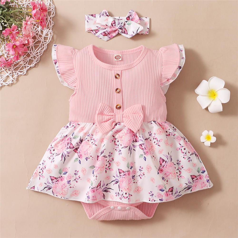 Newborn Baby Girl Romper Floral - 0-18 أشهر طفلة الأزهار رومبير فستان