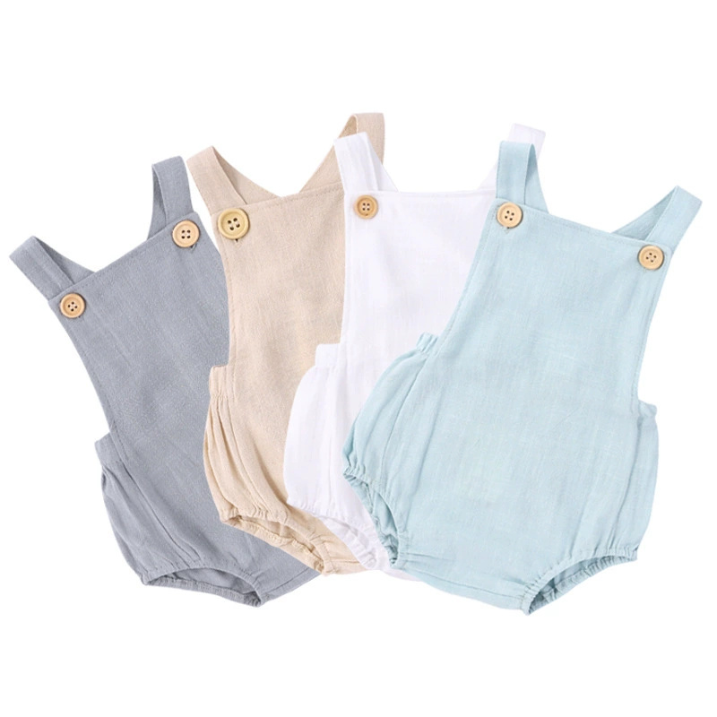 Baby Summer Linen Sleeveless Jumpsuit - بدلة قفز صيفية لحديثي الولادة من