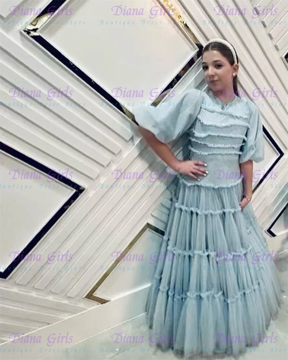 فستان فتاة الزهور باللون الأزر - مراجعة Toddler Girl Tulle Party Dress وسعره